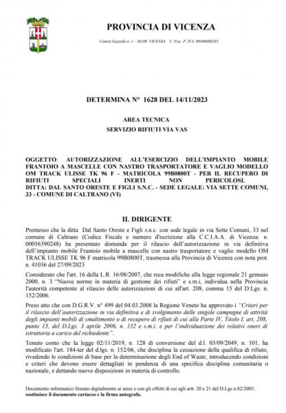 AUTORIZZAZIONE AL RICICLAGGIO CON FRANTOIO MOBILE